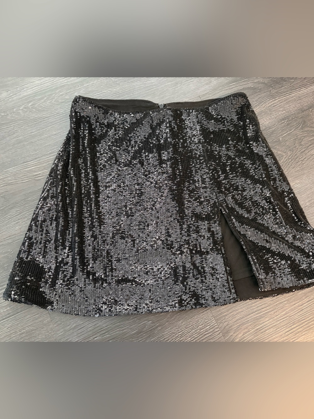 Reformation Black Sequin Mini Skirt with Front Slit size 4